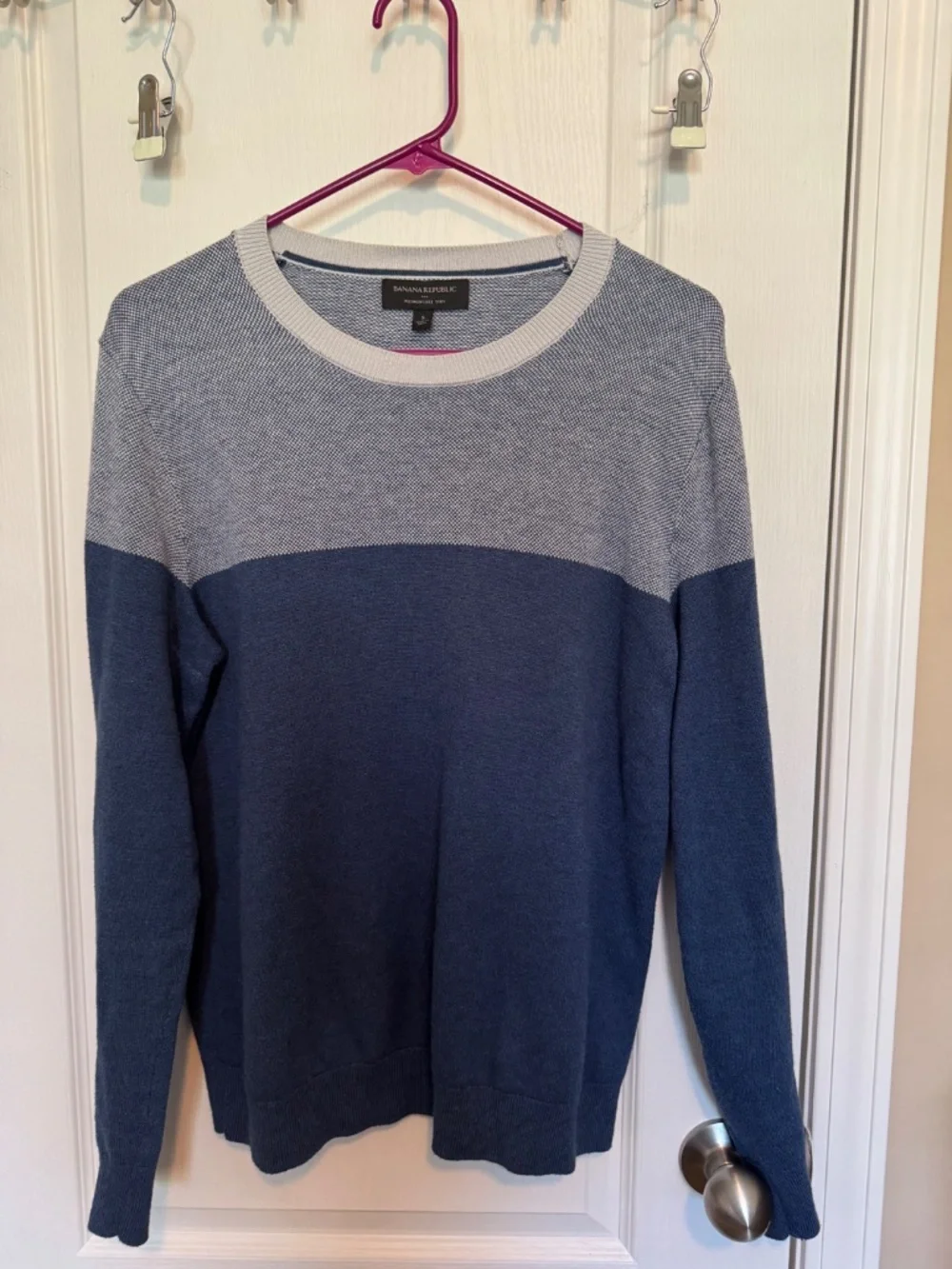 Banana Republic Men Colorblock Blue Crewneck Sweater Silk Cashmere Small S
